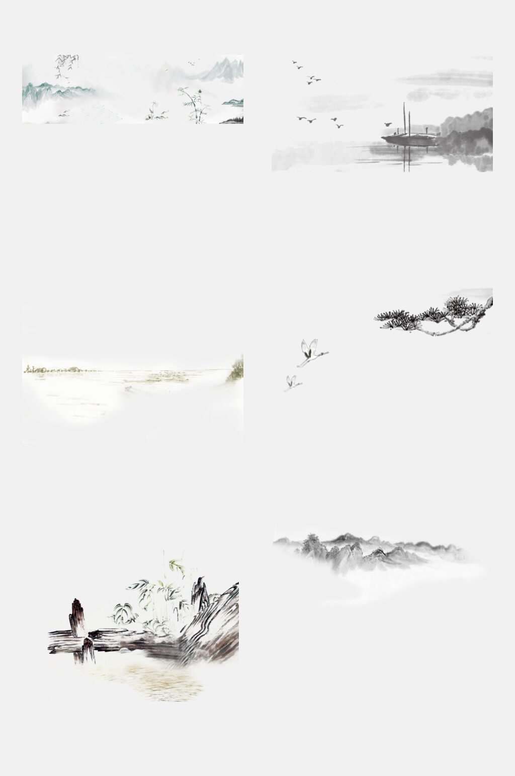 水墨山水江河画免抠素材素材