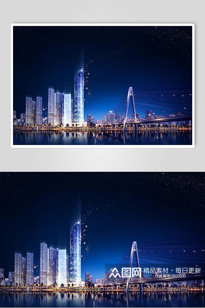夜晚沿海大桥城市桥梁图片素材