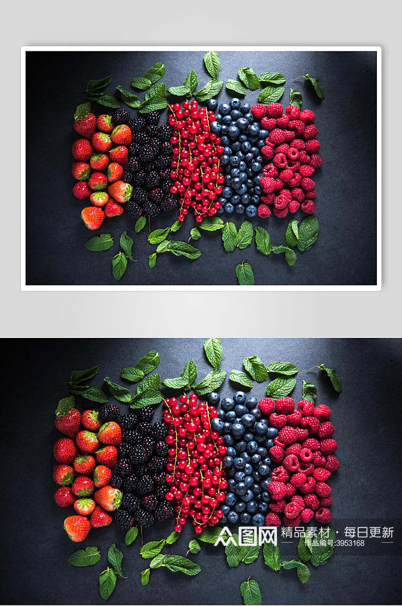 草莓叶子樱桃葡萄红绿浆果水果图片素材