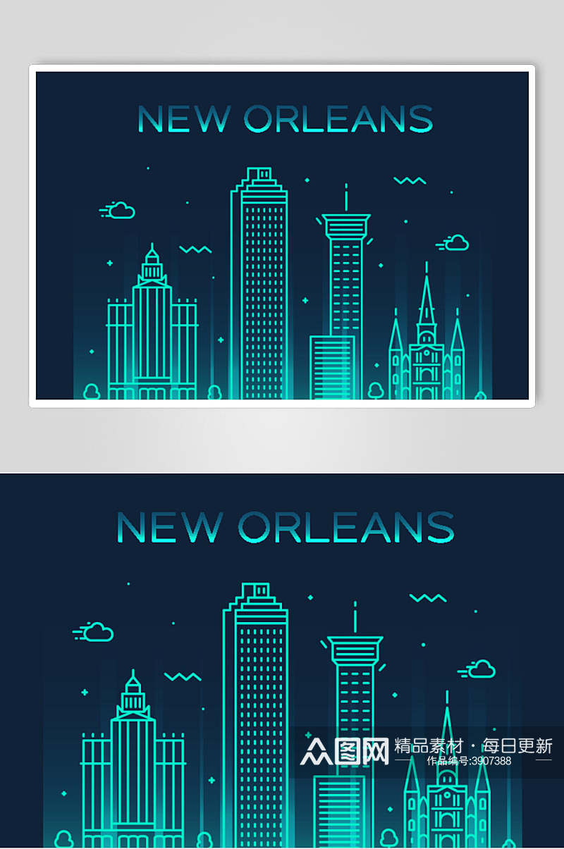 新奥尔良世界地标建筑城市线性矢量素材素材