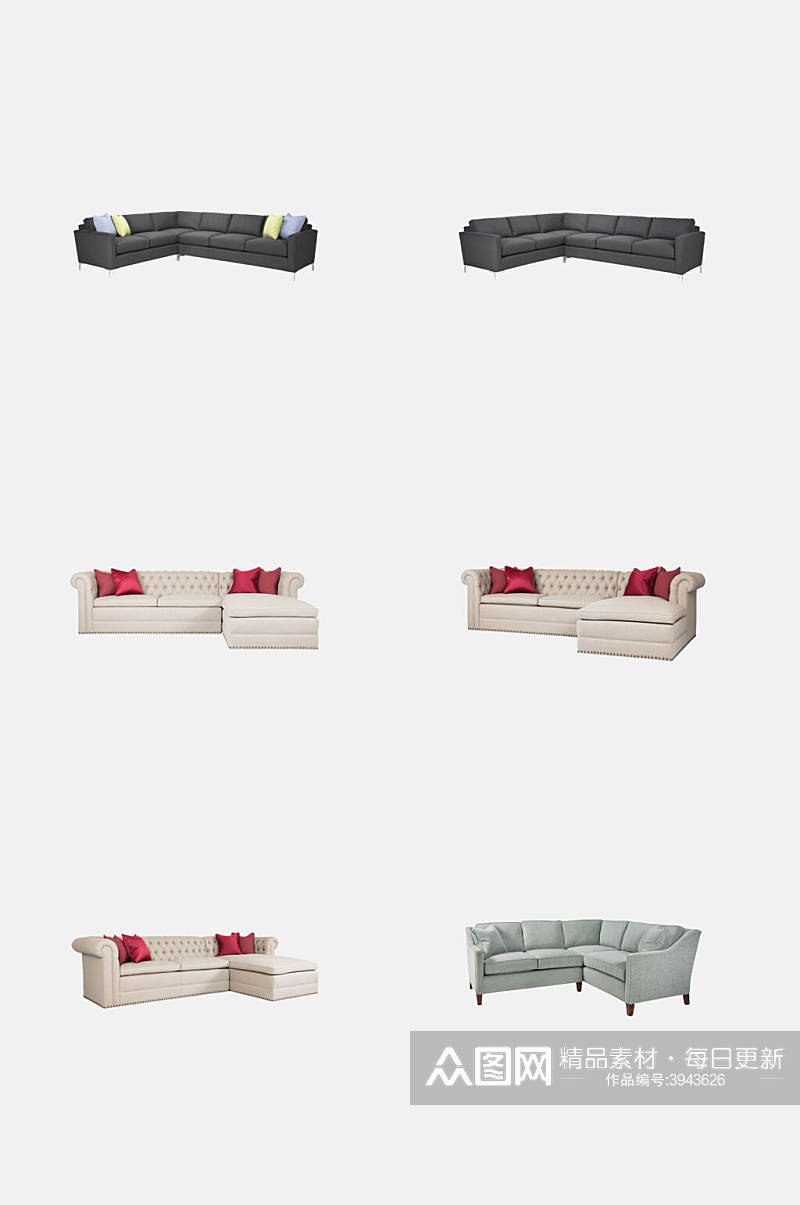 高端黑色皮沙发美式家具免抠素材素材