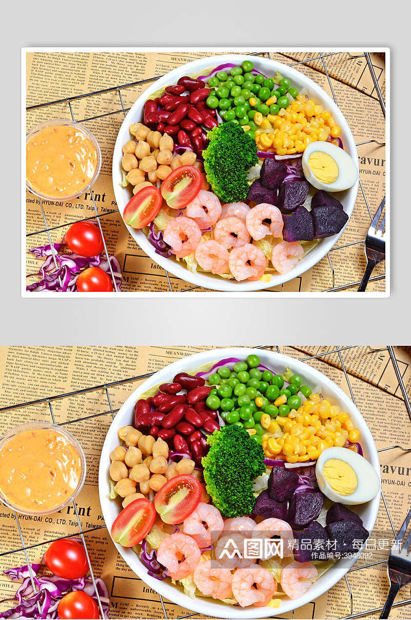 鲜美虾仁蔬菜沙拉美食图片素材