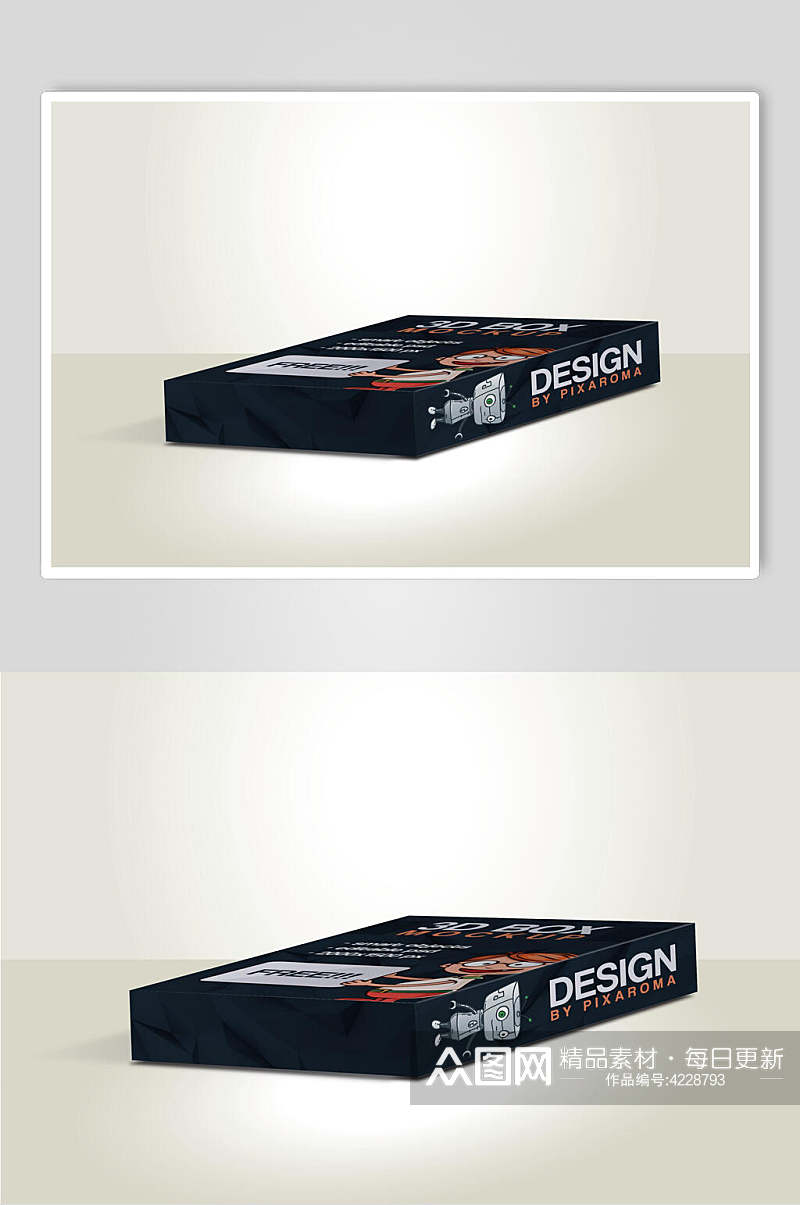 机器人图案黑品牌包装设计样机素材
