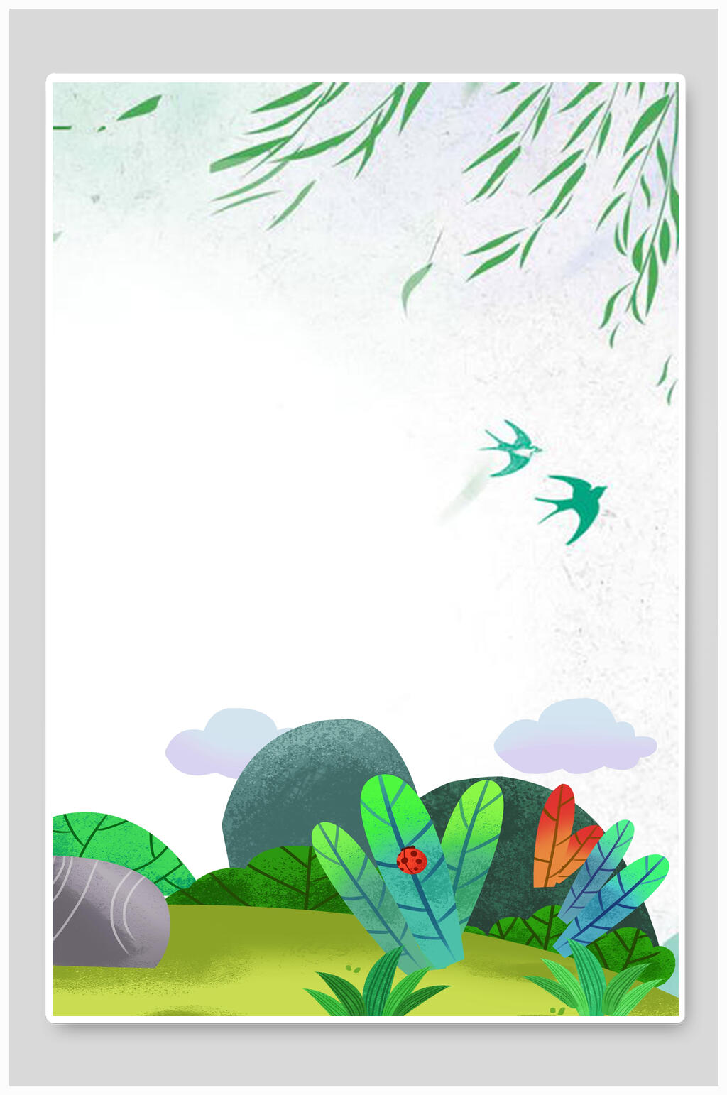 飞燕柳条春天插画背景素材