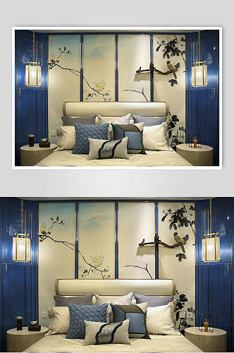 简约创意个性浅蓝色新中式室内图片
