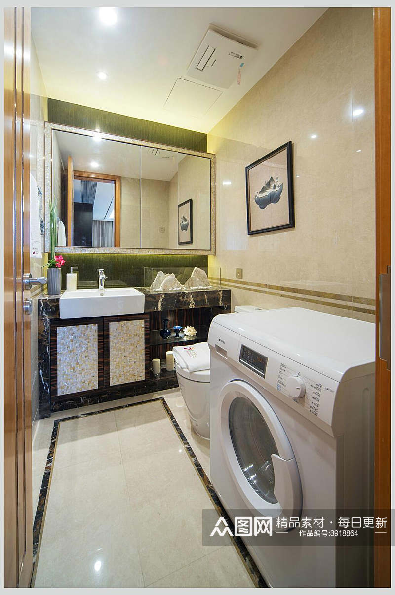 复古洋气个性洗衣机新中式室内图片素材