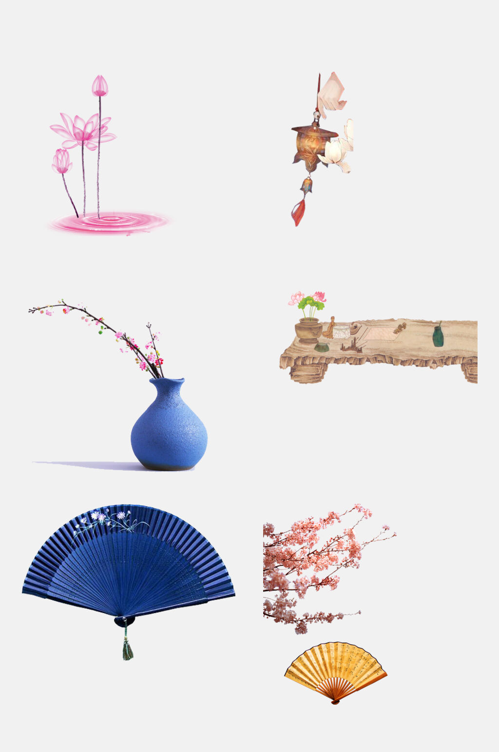 扇子荷花大气古风免抠素材素材