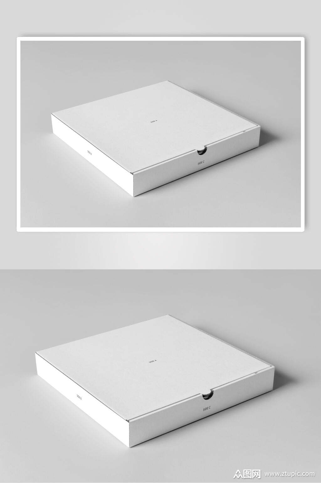 缺口立体灰白色扁平包装盒样机素材