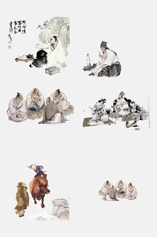 交谈素雅手绘大气古代人物免抠素材