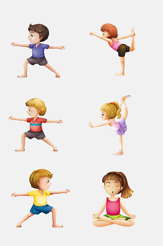 男孩女孩瑜伽运动免抠素材