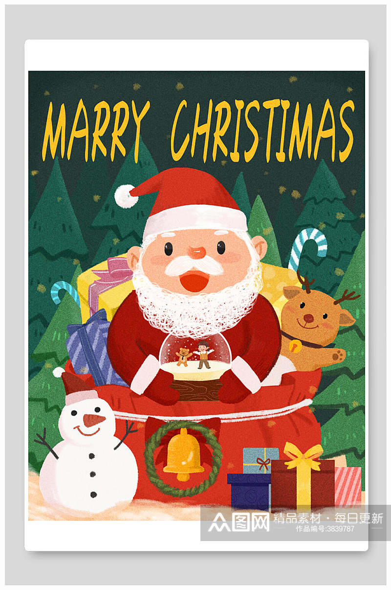 雪人圣诞老人圣诞节快乐插画素材