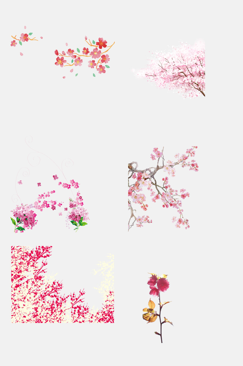 树枝可爱唯美樱花花朵手绘免抠素材素材