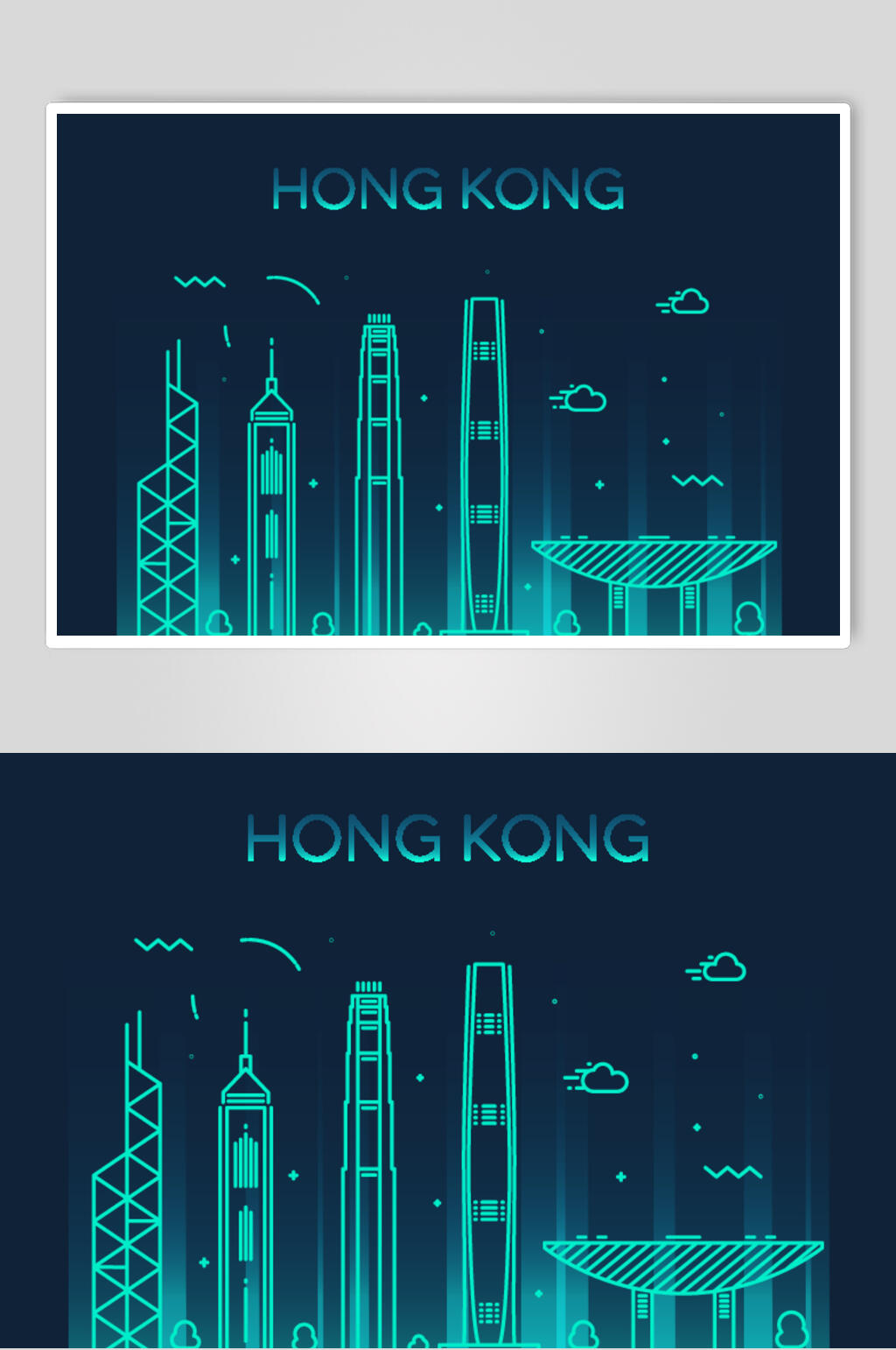 香港世界地标建筑城市线性矢量素材素材