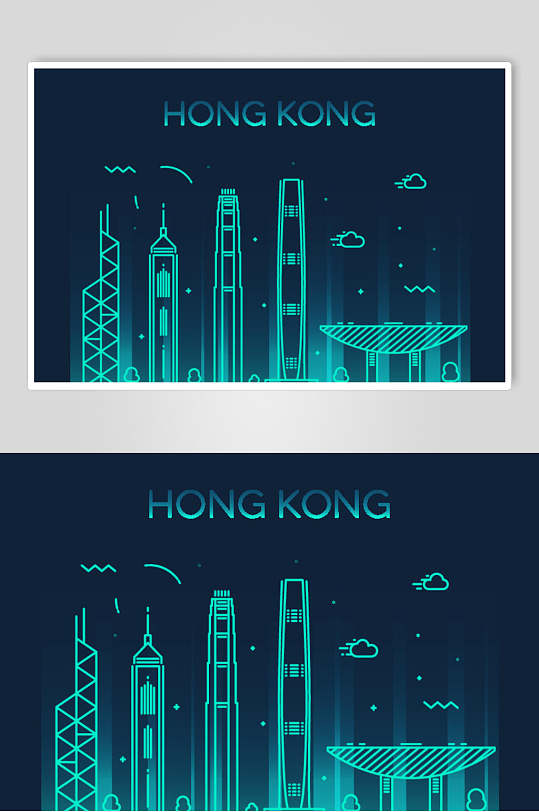 香港世界地标建筑城市线性矢量素材