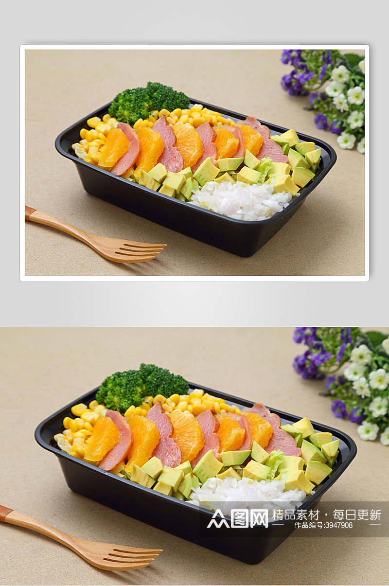 打包午餐肉蔬果沙拉美食图片素材