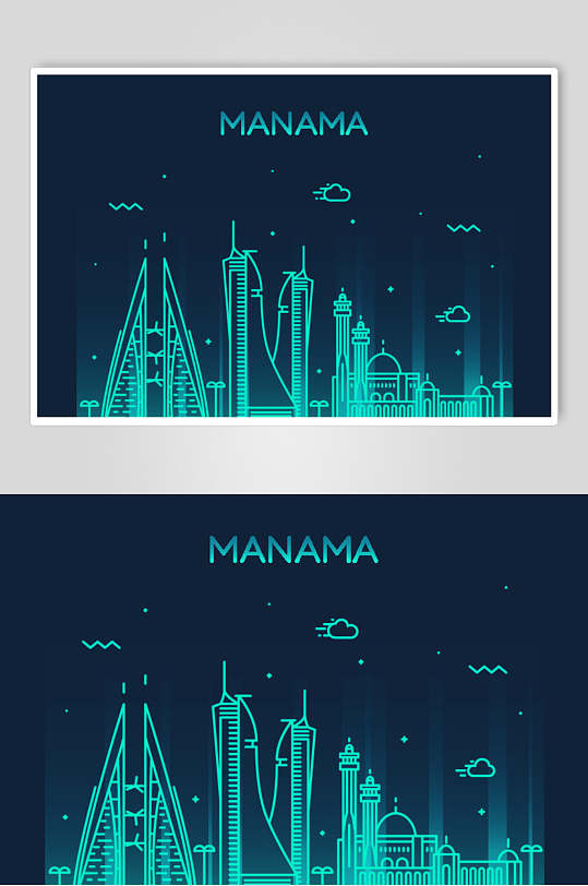 马纳马世界地标建筑城市线性矢量素材