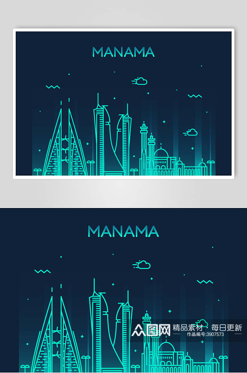 马纳马世界地标建筑城市线性矢量素材素材