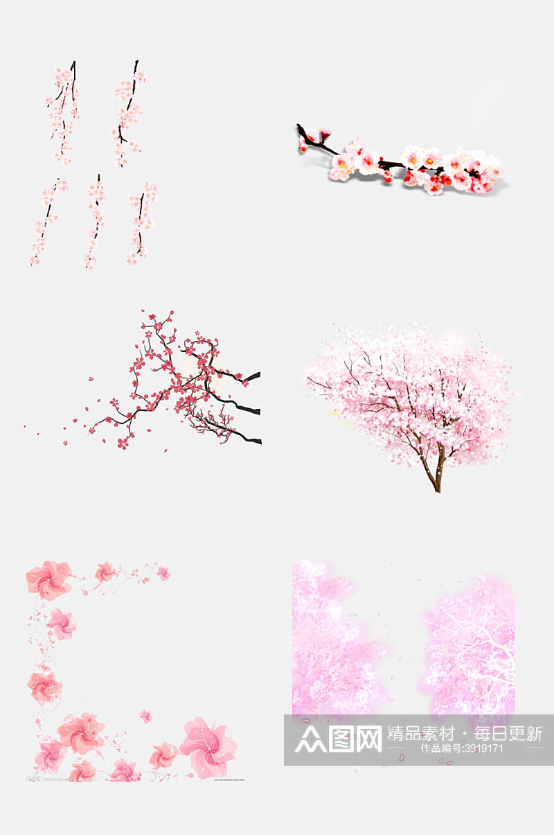 可爱唯美粉色樱花花朵手绘免抠素材素材