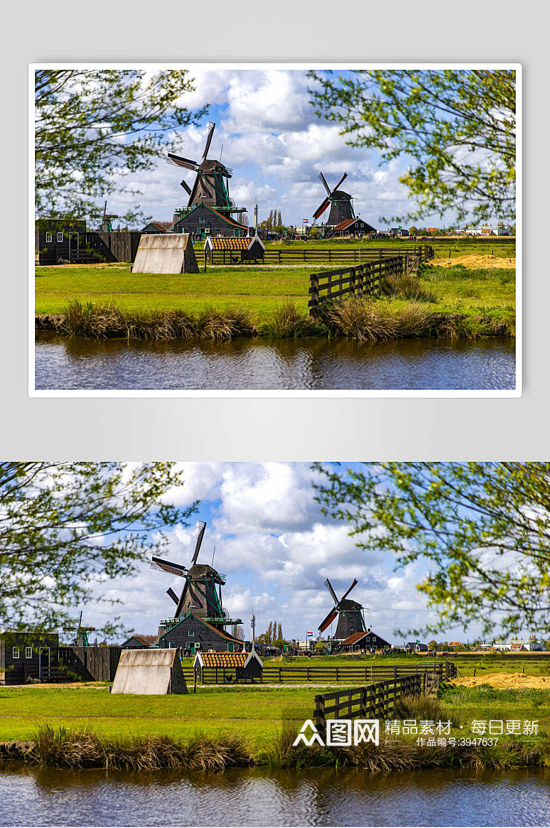 村庄欧式风车图片素材
