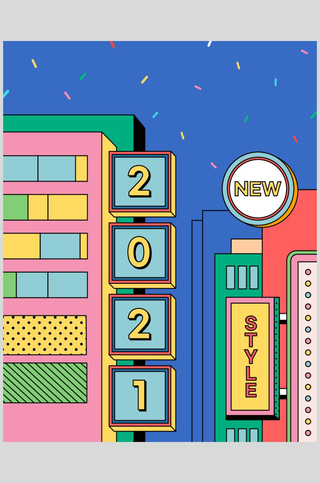 蓝色简约英文新年几何插画矢量素材素材
