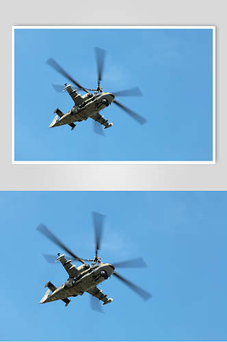 高级螺旋桨轮子飞翔蓝天直升机图片