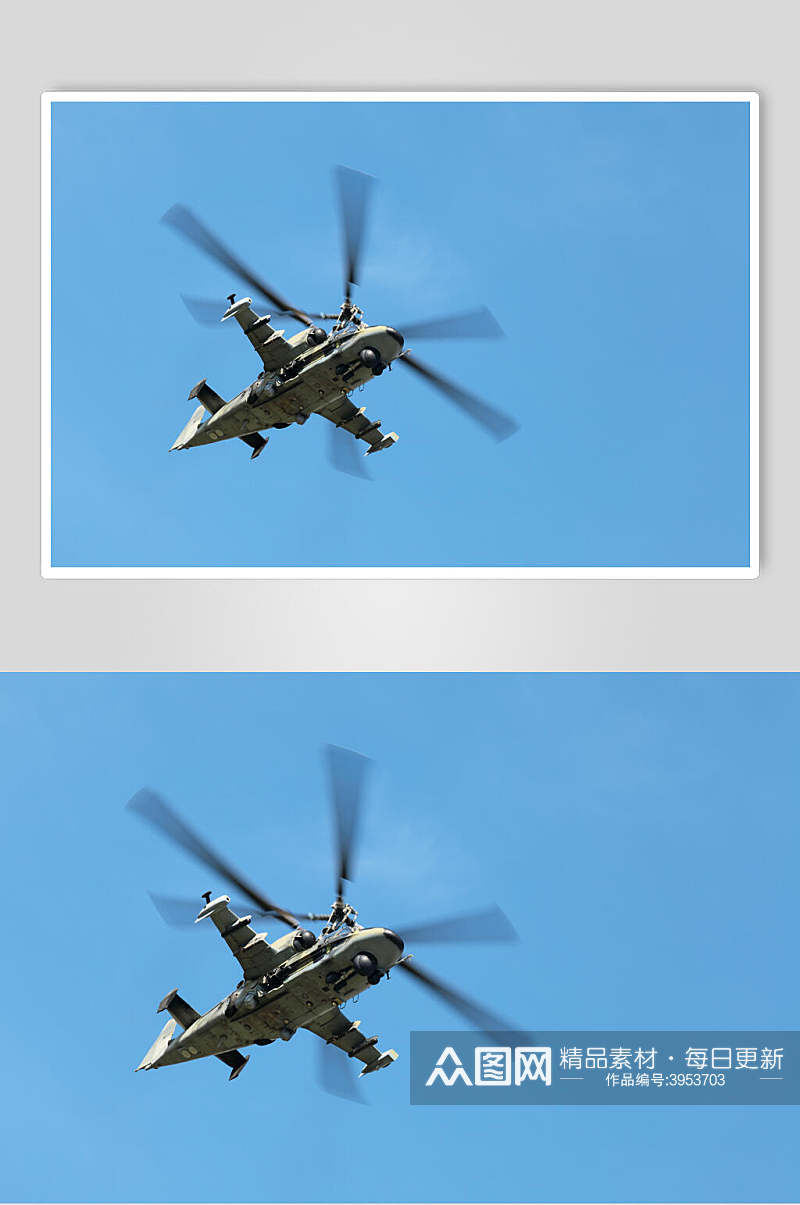高级螺旋桨轮子飞翔蓝天直升机图片素材