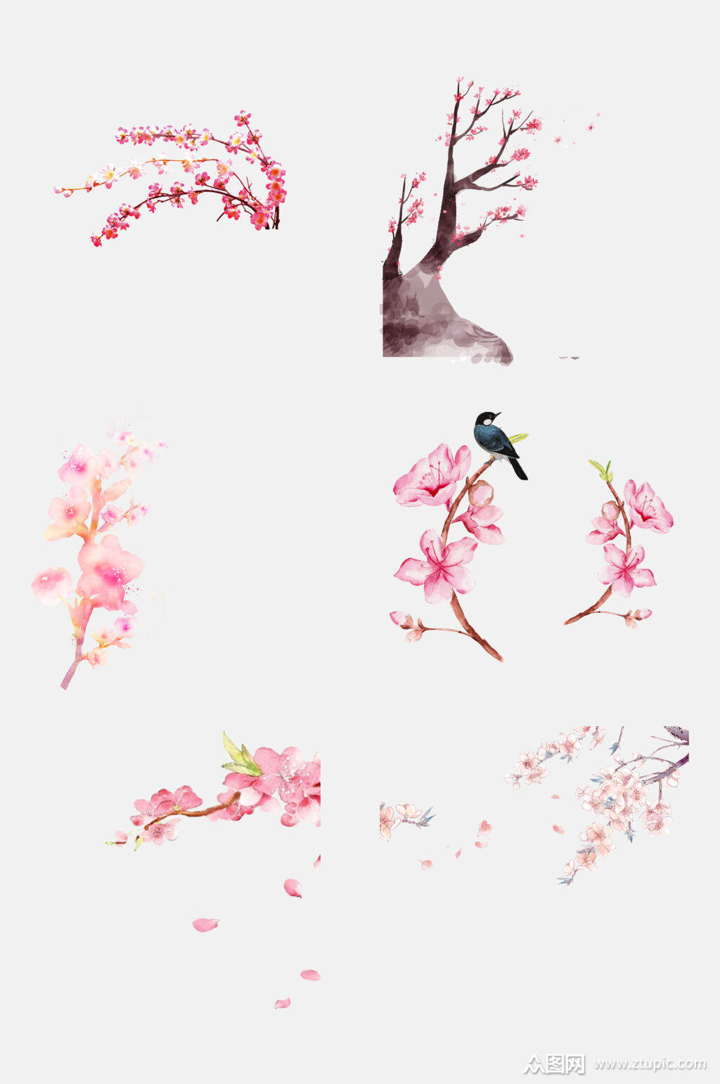 素雅粉色唯美大气古风桃花免抠素材