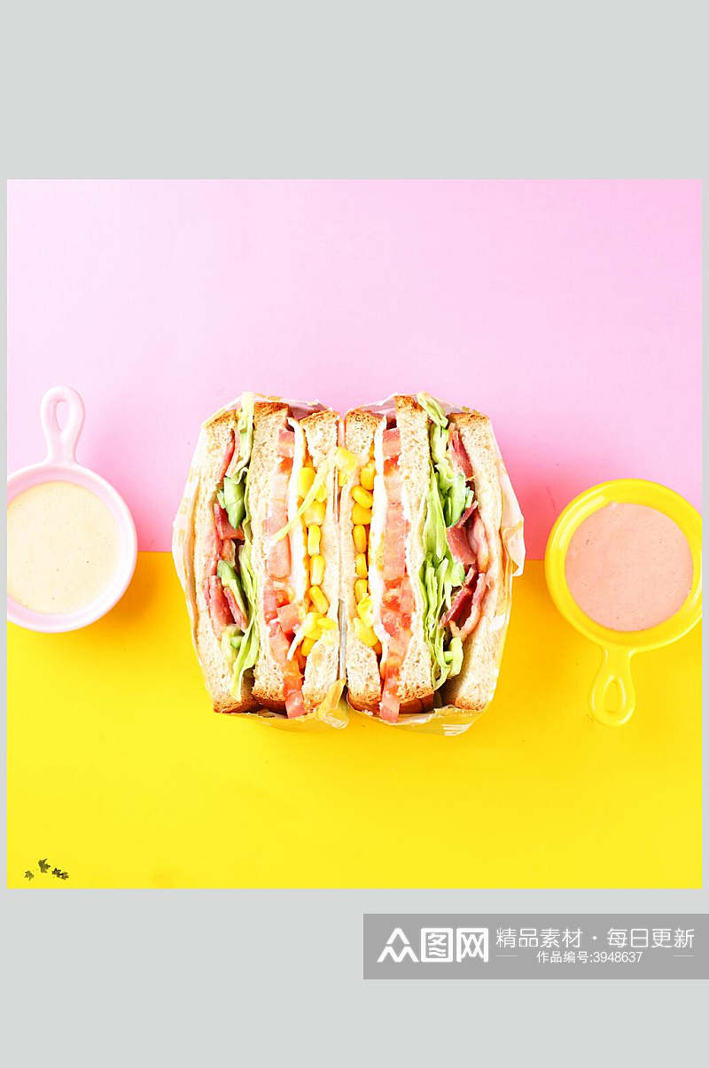 马卡龙色美味三明治沙拉美食图片素材