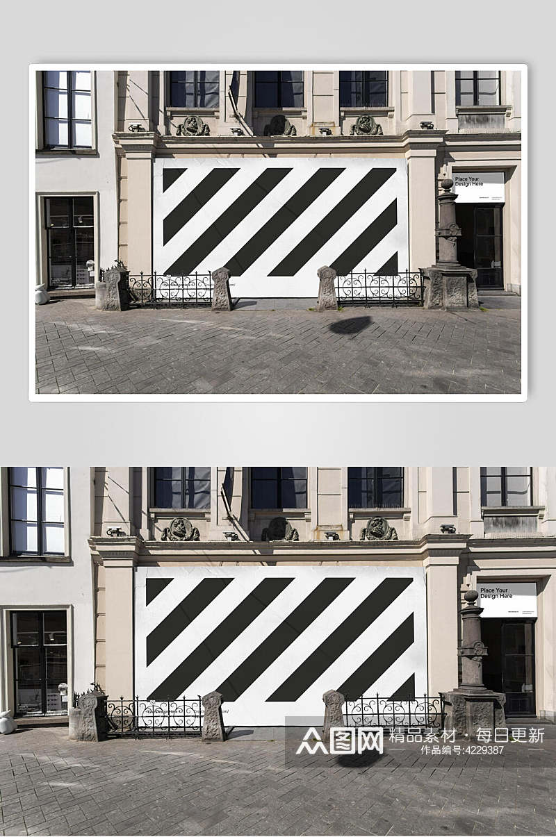 条纹门店橱窗广告效果图贴图样机素材