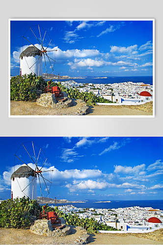 海边欧式风车图片