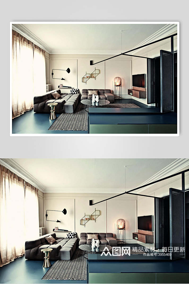窗帘地毯灯具温馨装修客厅吊顶图片素材
