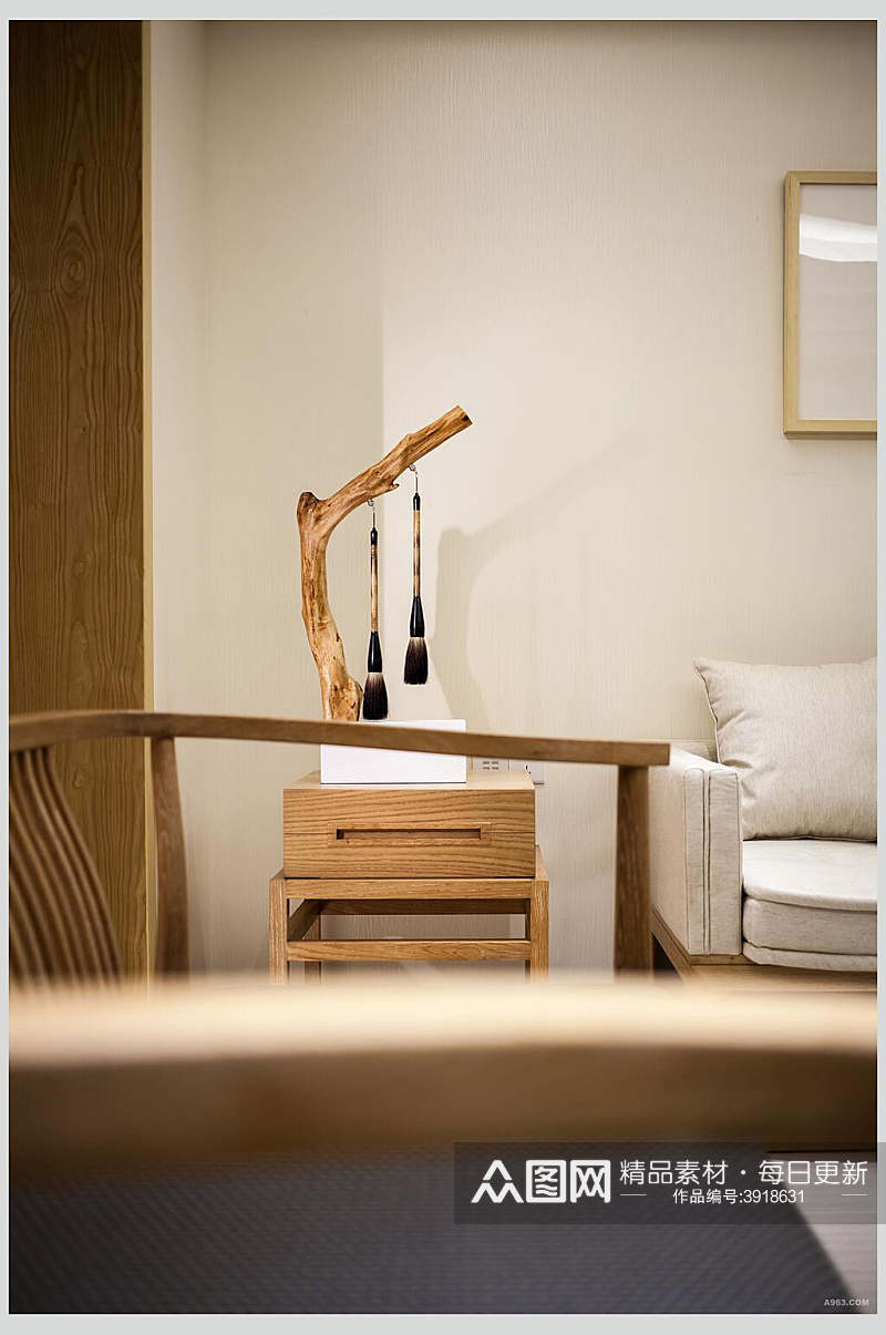 浅棕黄毛笔椅子典雅新中式室内图片素材
