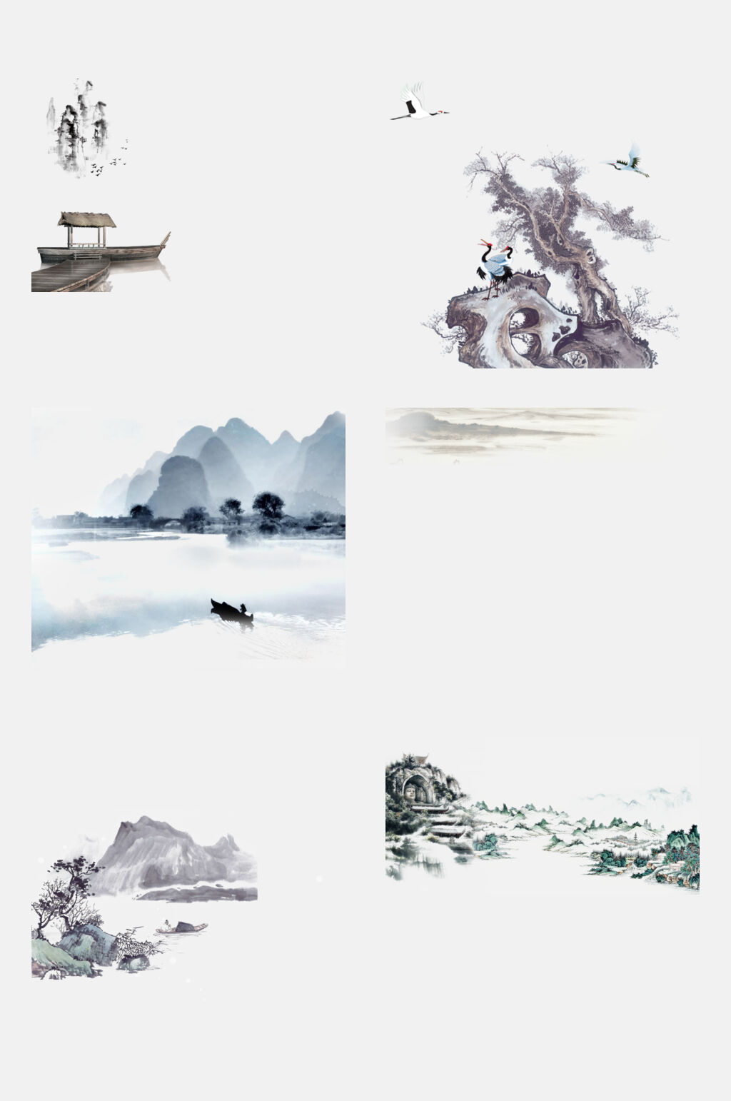 水景水墨山水免抠素材素材