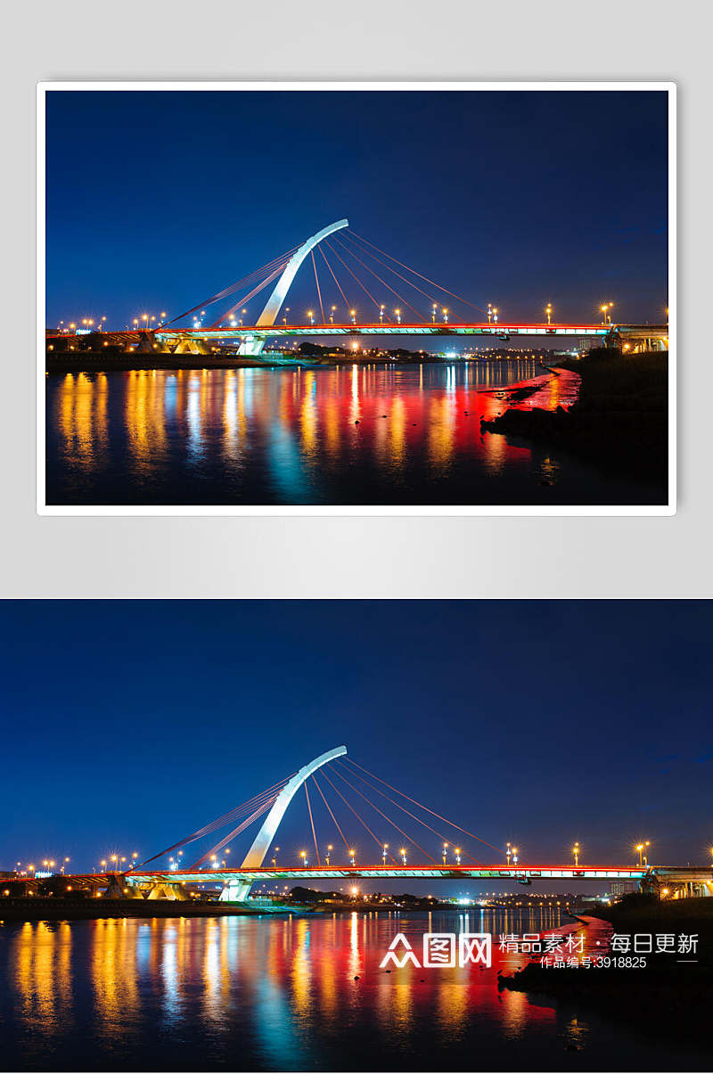优雅时尚高级感夜景蓝城市桥梁图片素材