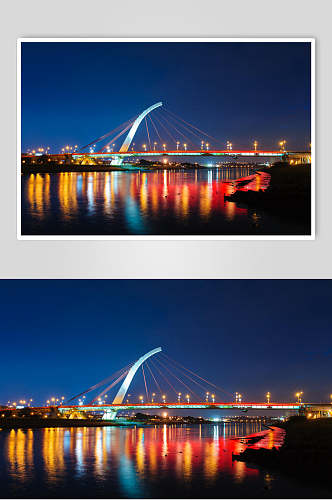 优雅时尚高级感夜景蓝城市桥梁图片