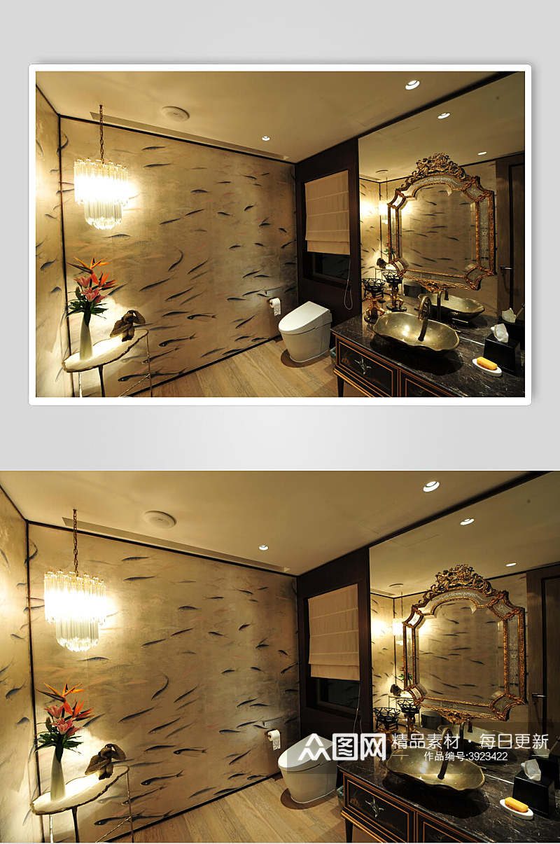 大气优雅个性温馨黄新中式室内图片素材