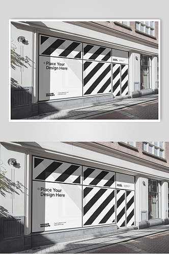 条纹英文门店橱窗广告效果图贴图样机