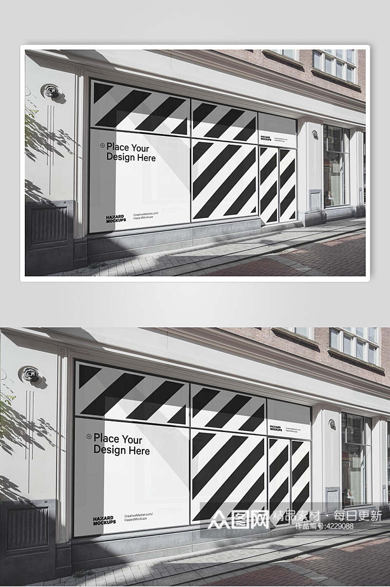 条纹英文门店橱窗广告效果图贴图样机素材