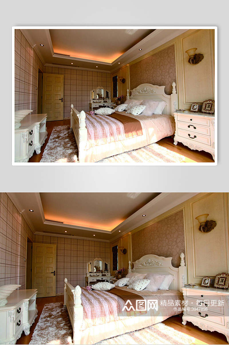 法式温馨别墅卧室样板间图片素材