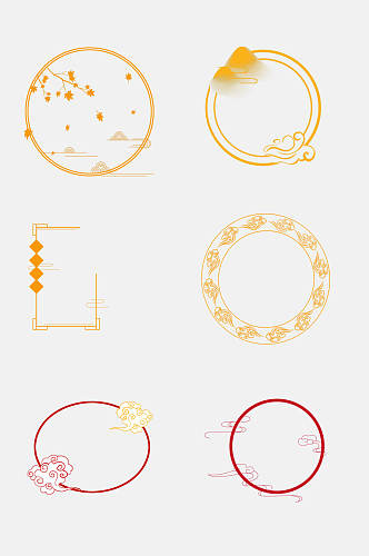 红色大气高端时尚鎏金祥云边框免抠素材