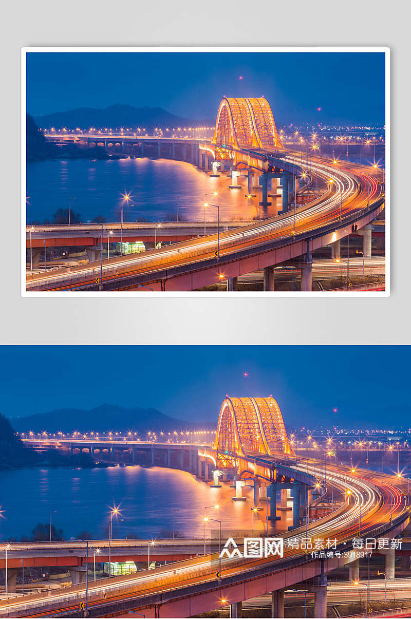 古典优雅高级感大气蓝城市桥梁图片素材