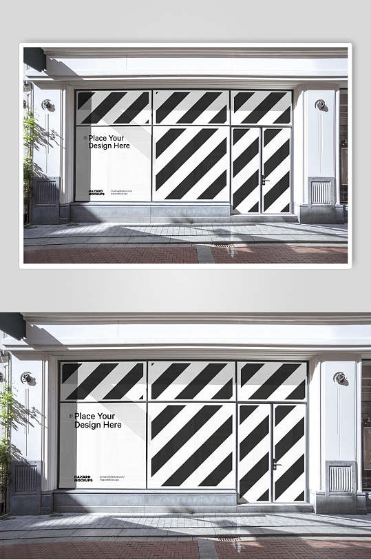条纹英文门店橱窗广告效果图贴图样机