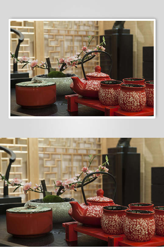 红色茶具梅花新中式室内图片