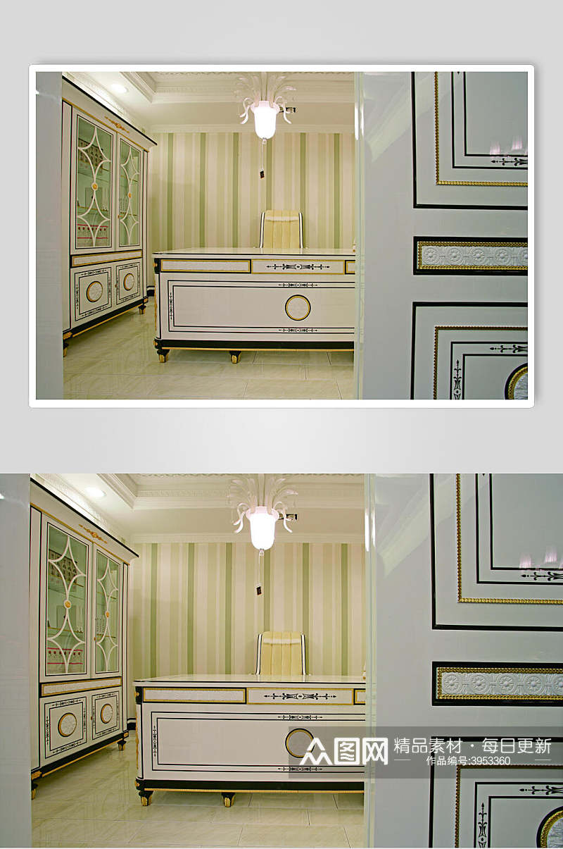 高端吊灯橱柜绿法式别墅样板间图片素材