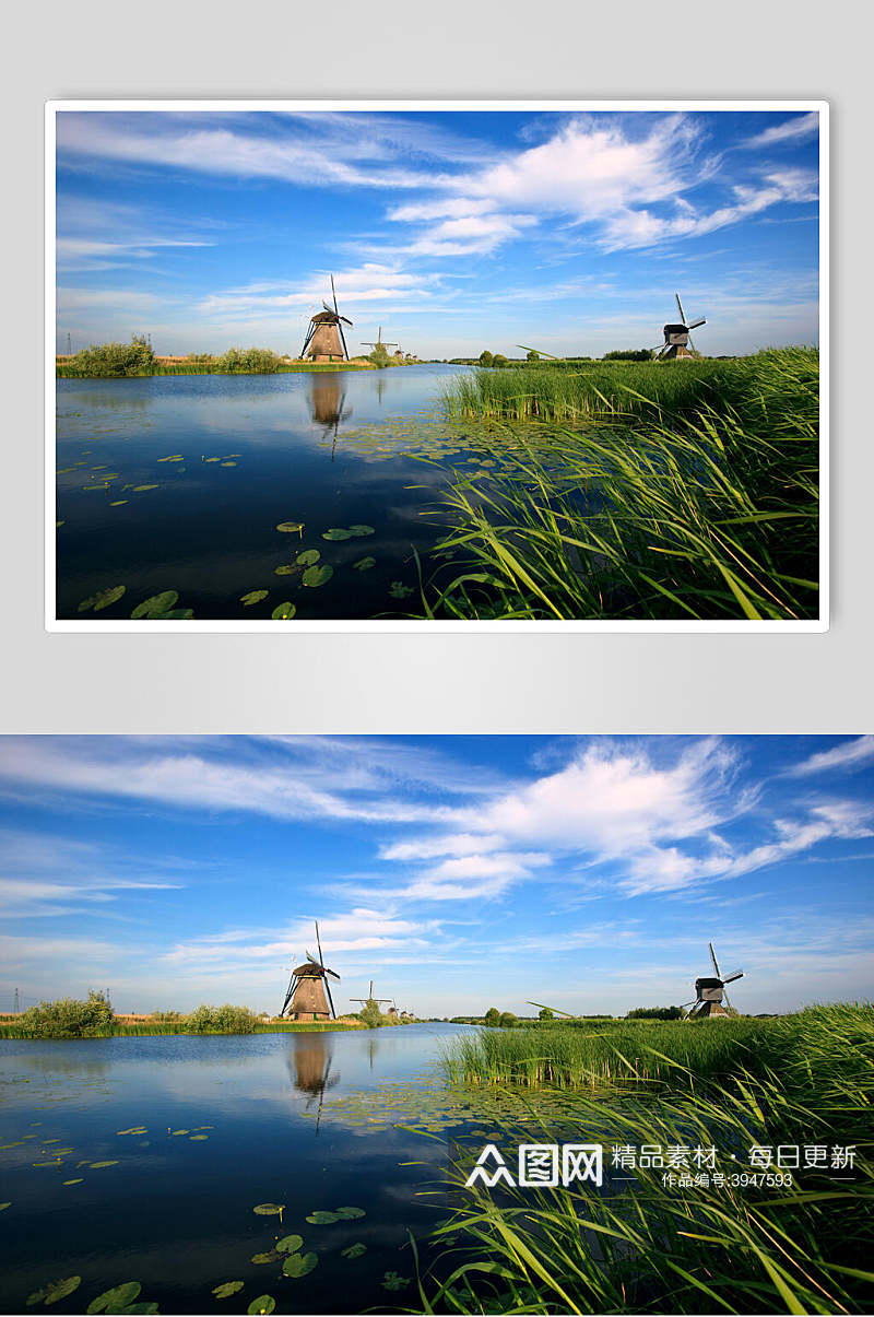 湖水欧式风车图片素材