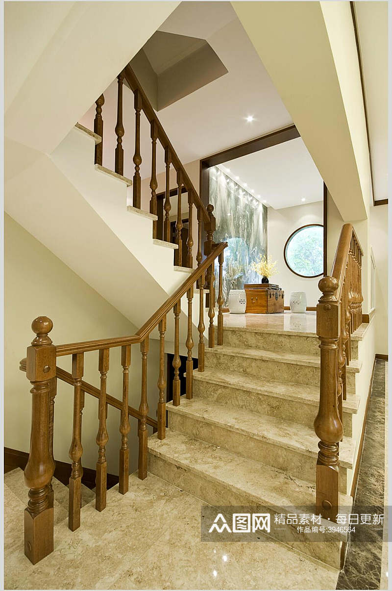简洁木质楼梯扶手新中式室内图片素材