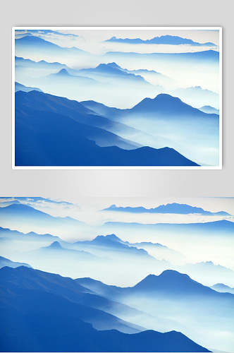 山间天空烟雾蓝色渐变薄雾森林图片