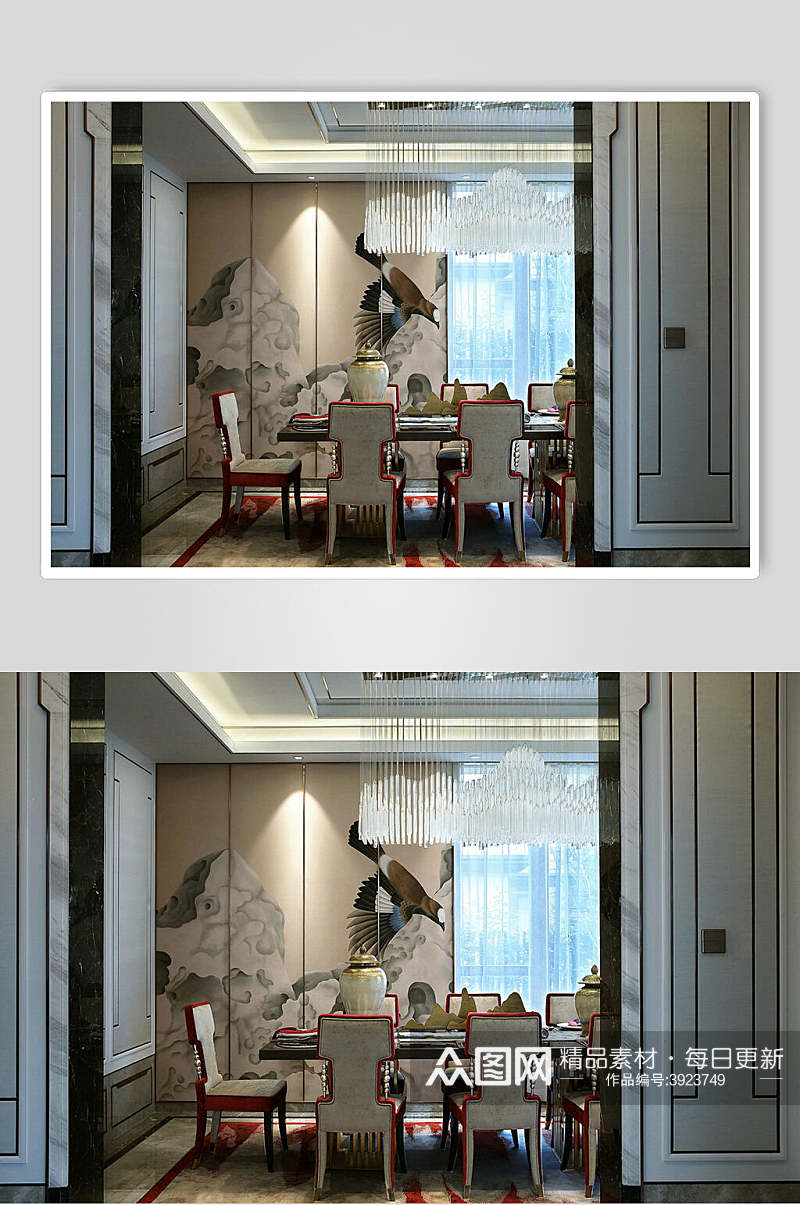 温馨优雅高级温馨红新中式室内图片素材