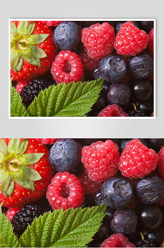 优雅叶子草莓葡萄红绿浆果水果图片