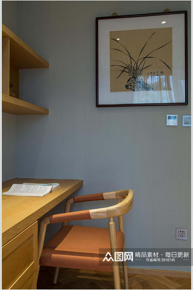 个性优雅简约书桌椅新中式室内图片素材